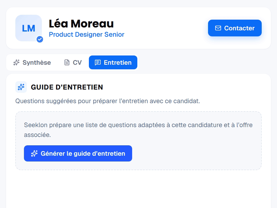 Seeklon : guide d’entretien préparé pour une candidate