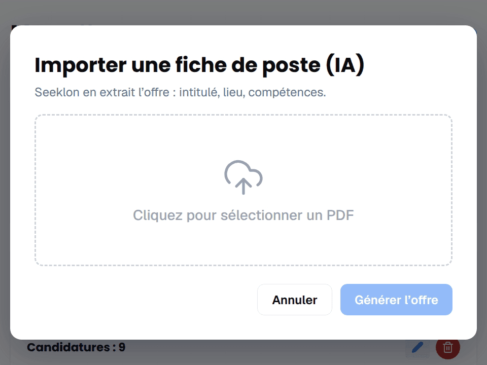Seeklon : import d’une fiche de poste et création de l’offre