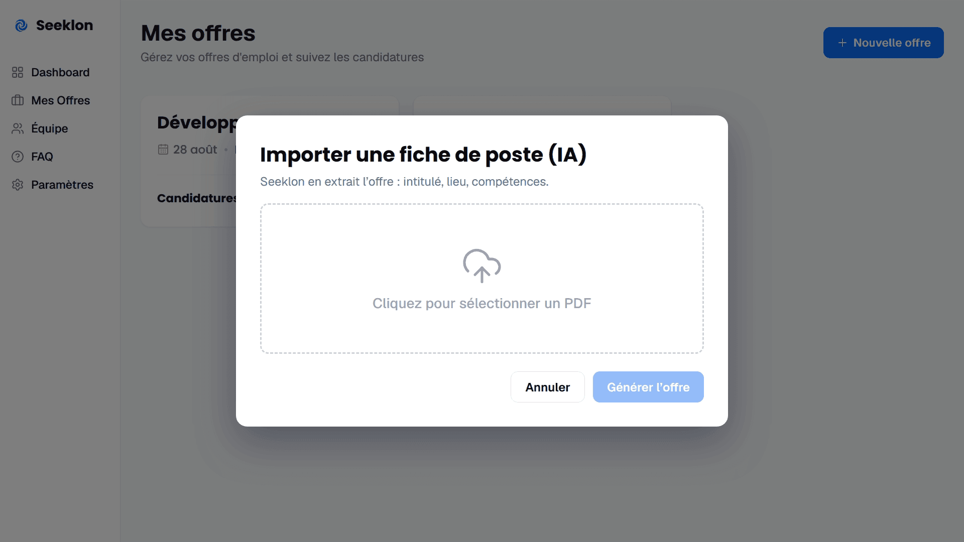 Seeklon : import d’une fiche de poste et création de l’offre